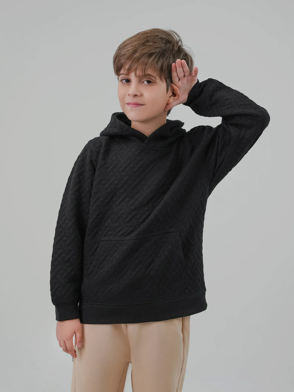 "AFRODITI" Textured Regular Fit Fleece Hoodie - Image 3