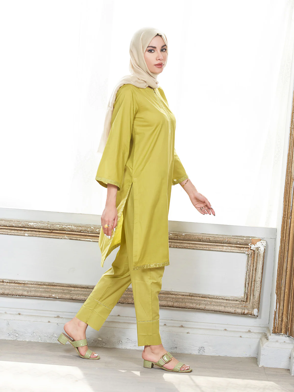 "CAMREN" Casual Plain Cambric Two Piece Suit - Image 2