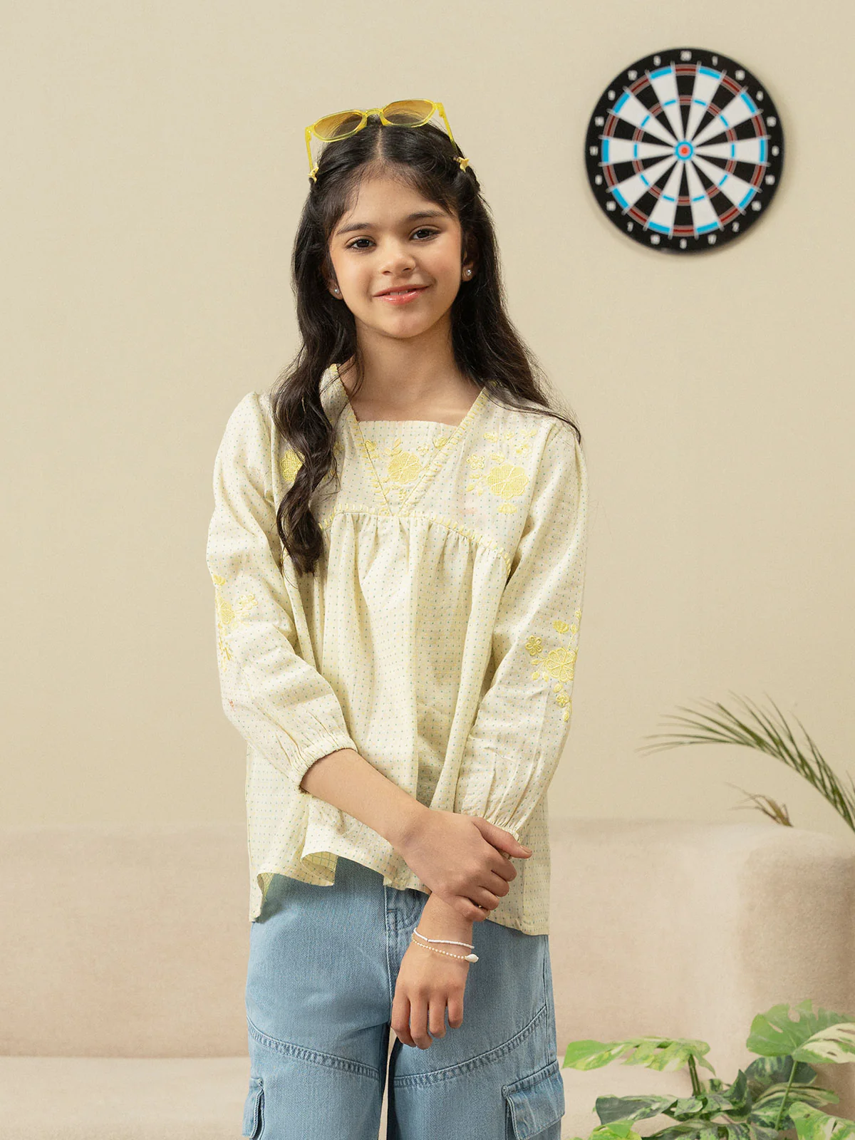"CARME" Embroidery Regular Cotton Top