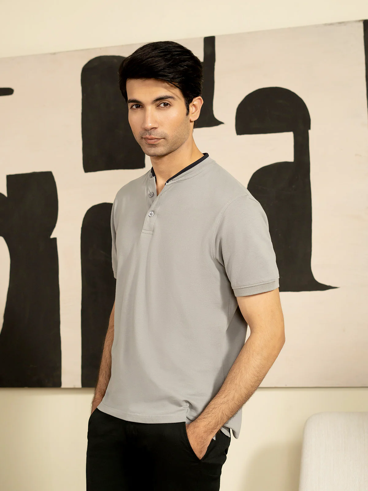 "GIOVAN" Ban Collar Pique Polo Shirt - Image 10
