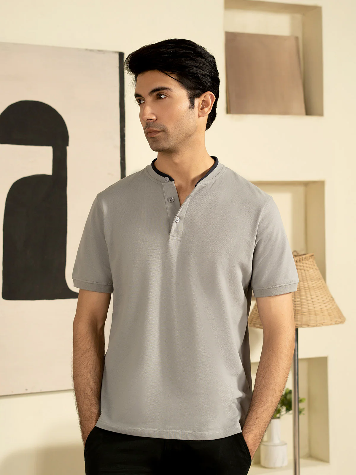 "GIOVAN" Ban Collar Pique Polo Shirt - Image 6