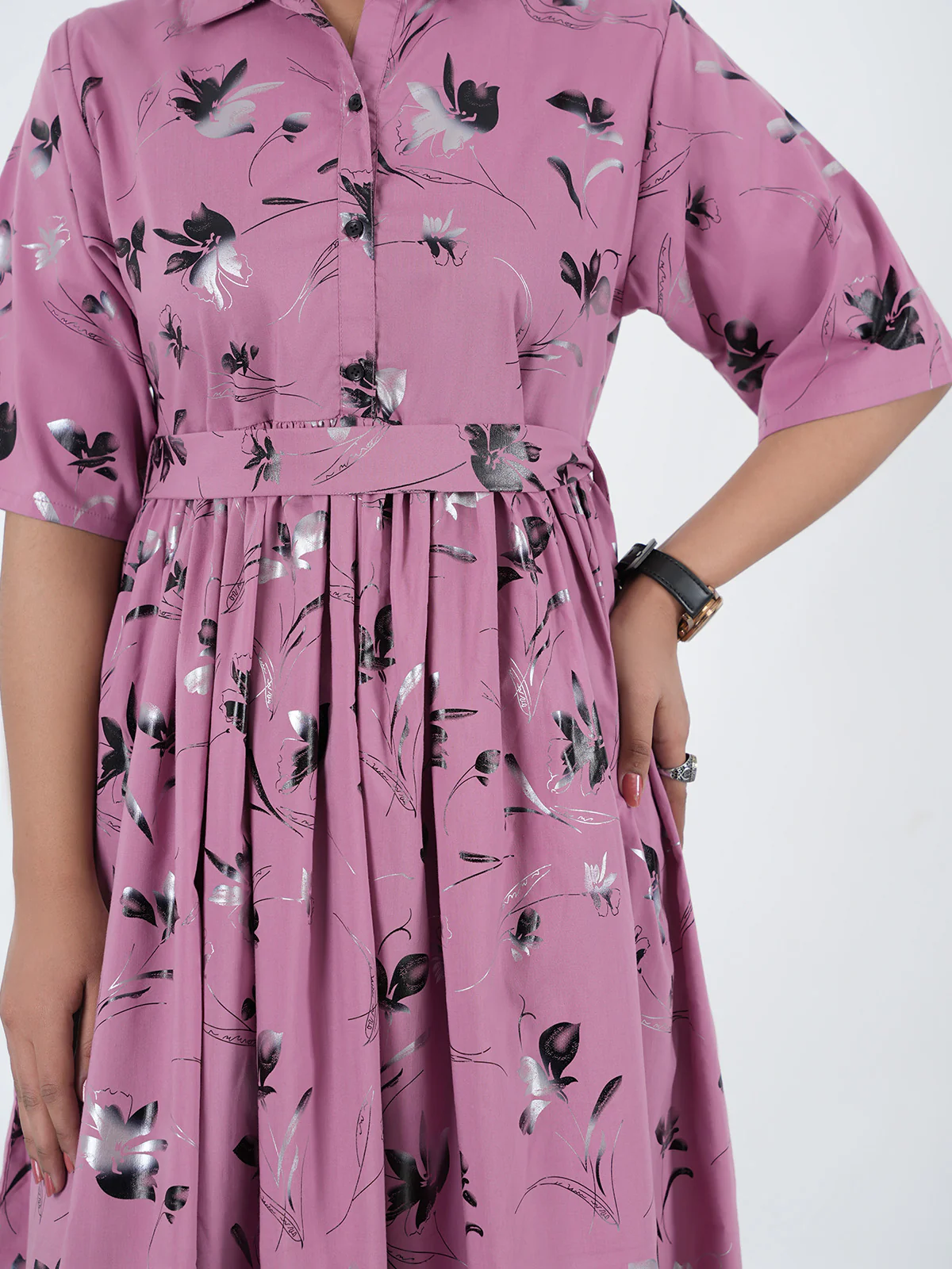 "GOROU" Printed Regular Fit Cotton Dress - Image 2