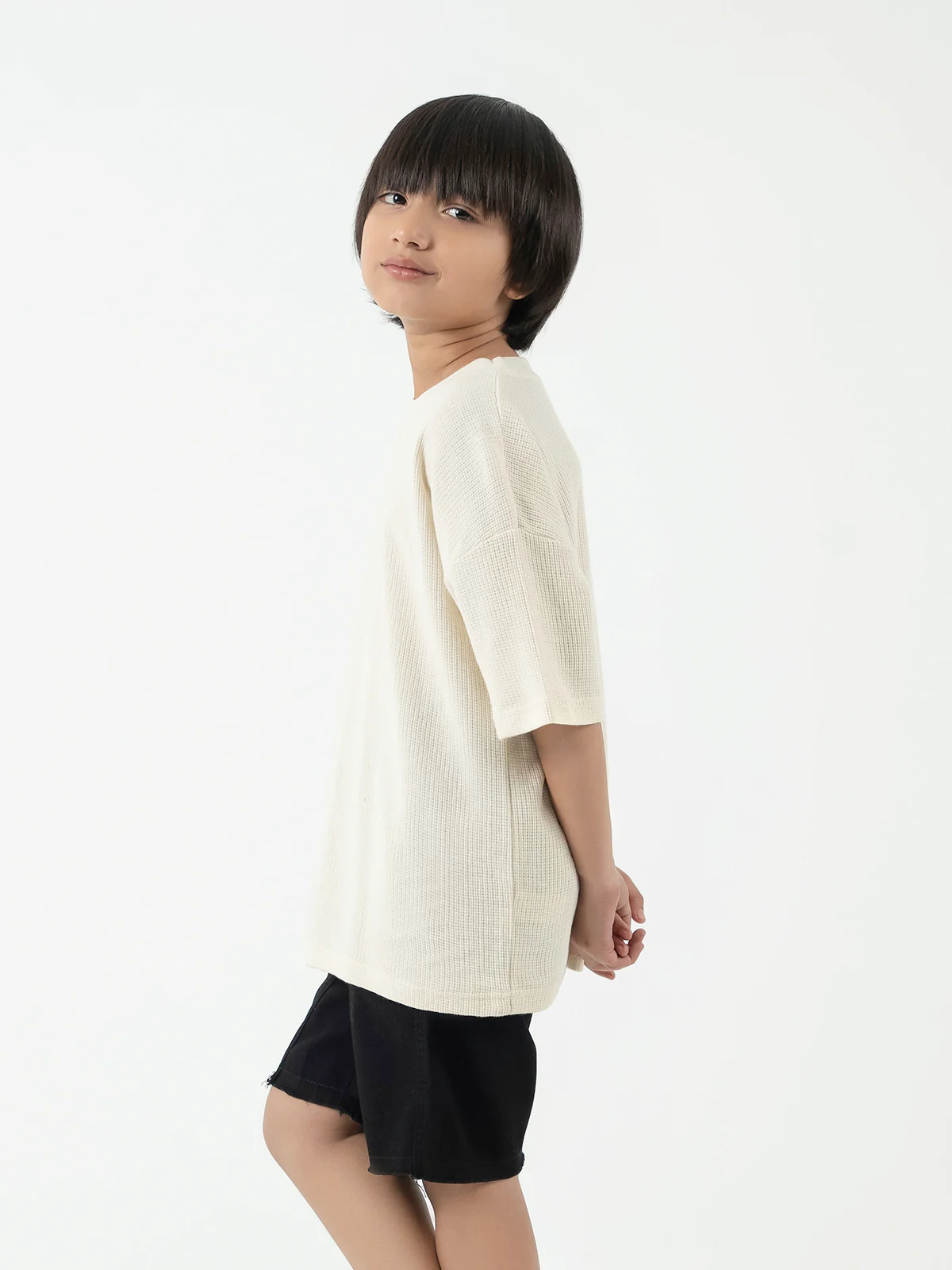"KARSYN" Basic Drop Shoulder Jacquard T-Shirt - Image 2