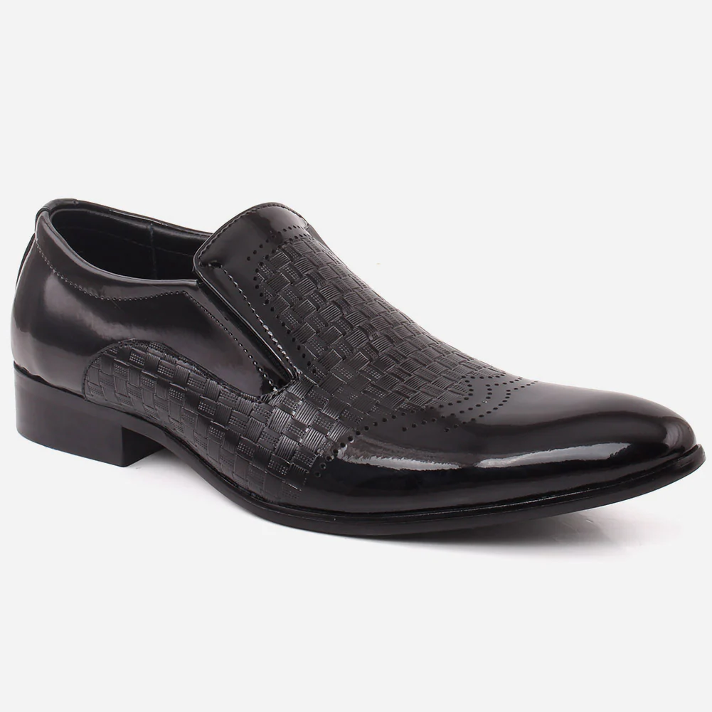 Men "LANDON"Brogue Style Woven Textured Patent Leather Formal Shoes