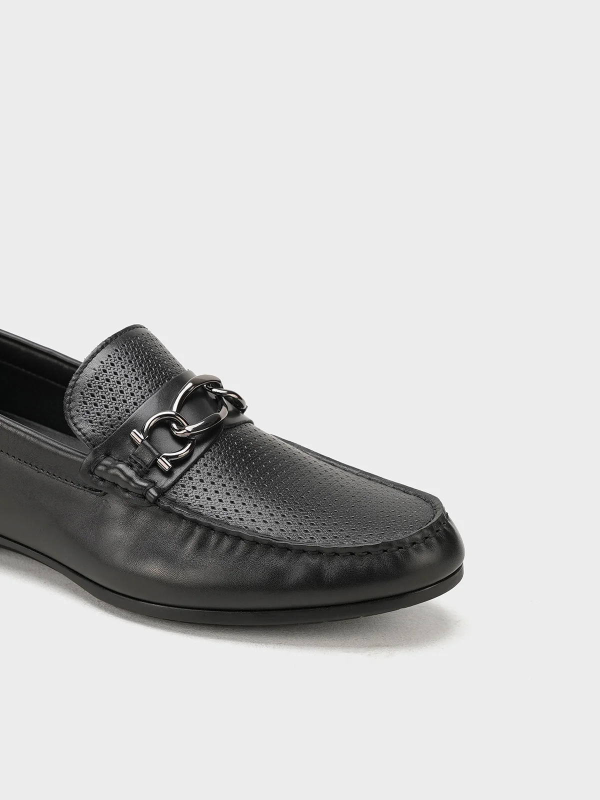 Men "VICENTE" Casual Perforated Slip On Metallic Buckle Leather Moccasins - Image 4
