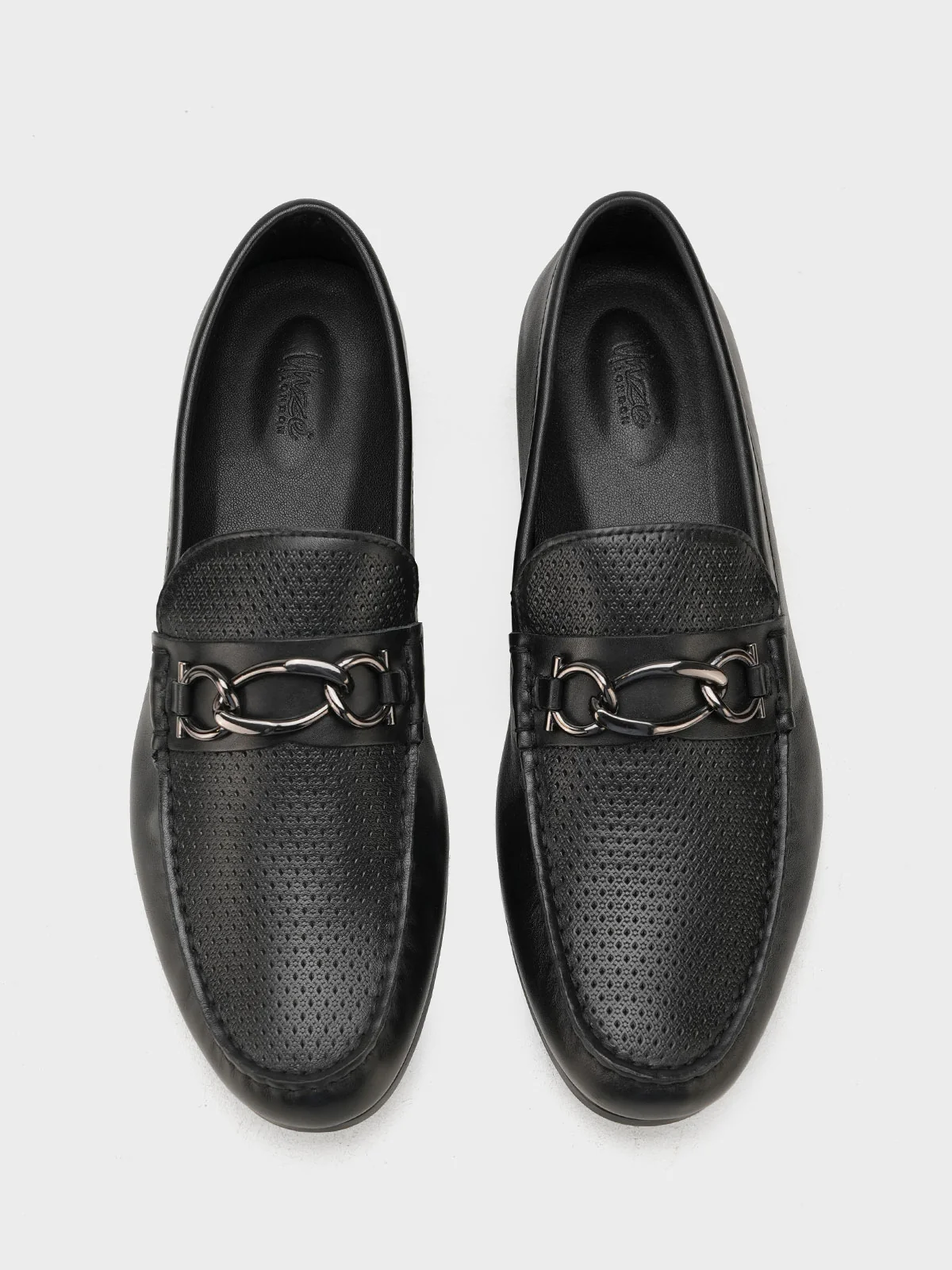 Men "VICENTE" Casual Perforated Slip On Metallic Buckle Leather Moccasins - Image 7
