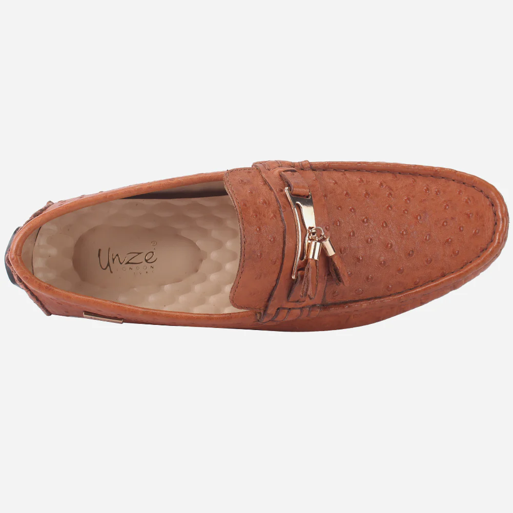 Mens "JOSHEPH" Leather Flat Slip Ons Moccasins - Image 4