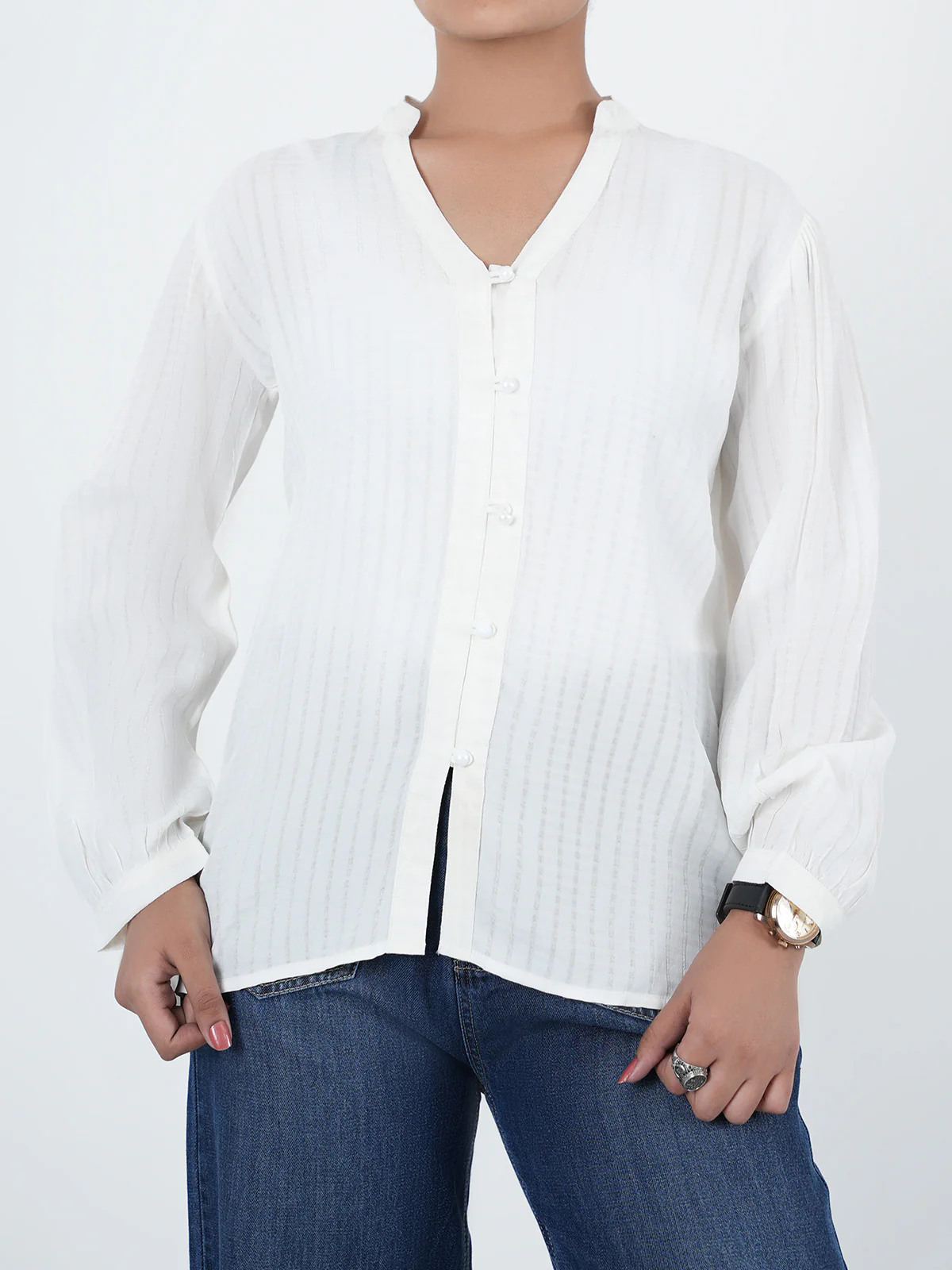 "MISAKI" Textured Regular Fit Cotton Top - Image 2