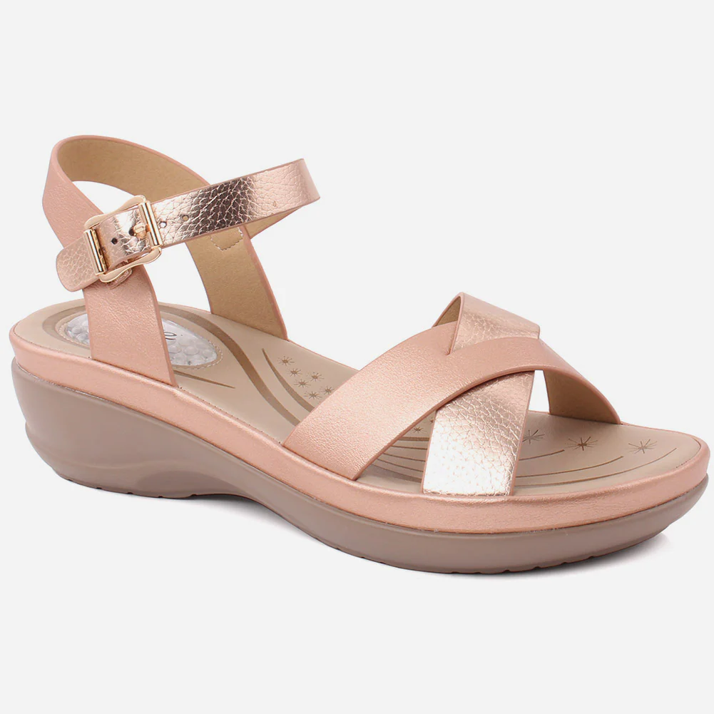 Women "CATALINA" Open Toe Cross Strap Wedge Ankle Strap Sandals