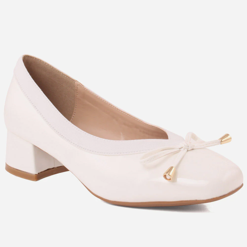 Women "ELITA"Glossy Patent Bow Court Shoes