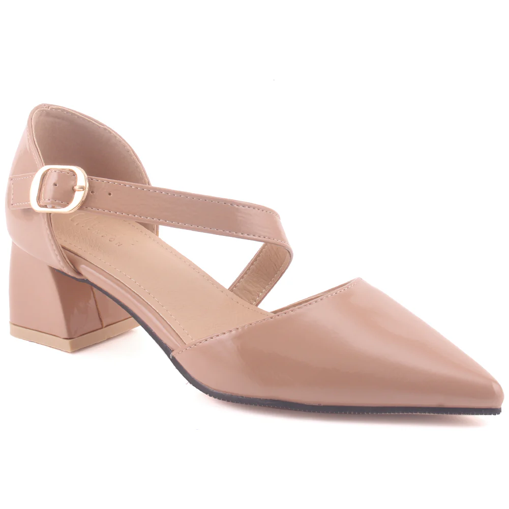 Women "EMBERLY" Closed Heel Cup Cross Over Buckle Strap Block Heel Sandals