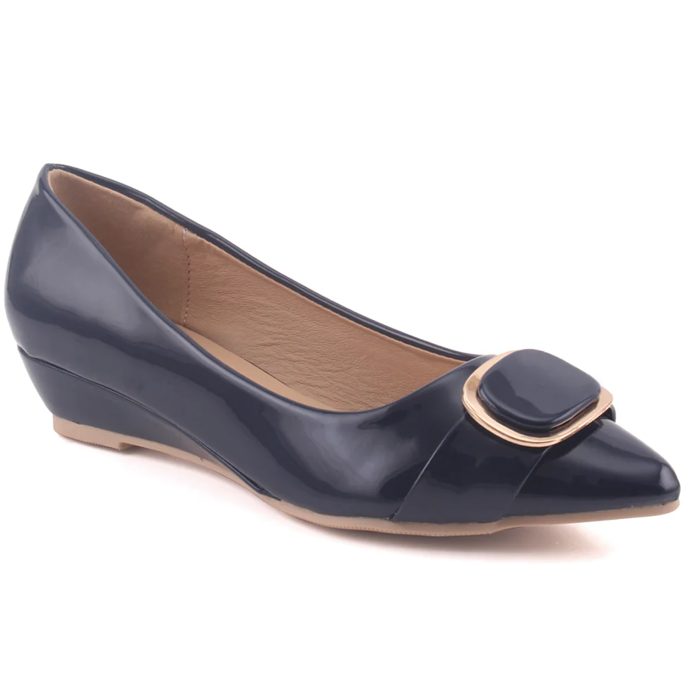 Women "ESTELLE" Square Buckle Peep Toe Wedge Court Shoes