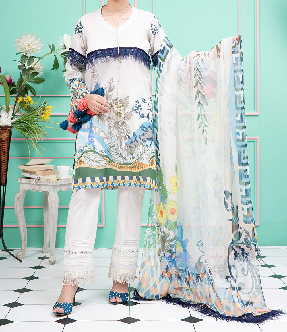 Women "Fenella" 3 Piece Digital Printed Lawn Suit with Voile Fabric Dupatta