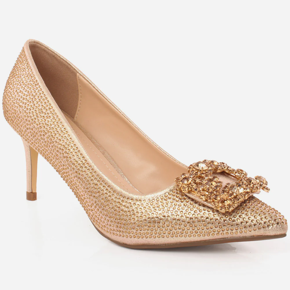 Women "Garbie"  Sparkling Stone Brooch Slip On Court Shoes