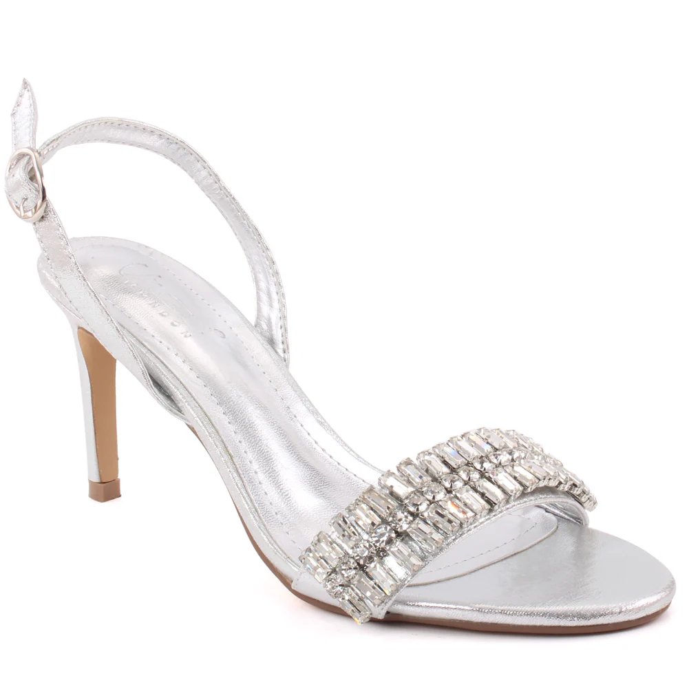 Women "GOLDIE" Stone Accented Buckle Closure Stiletto Heel Sling Back Sandals