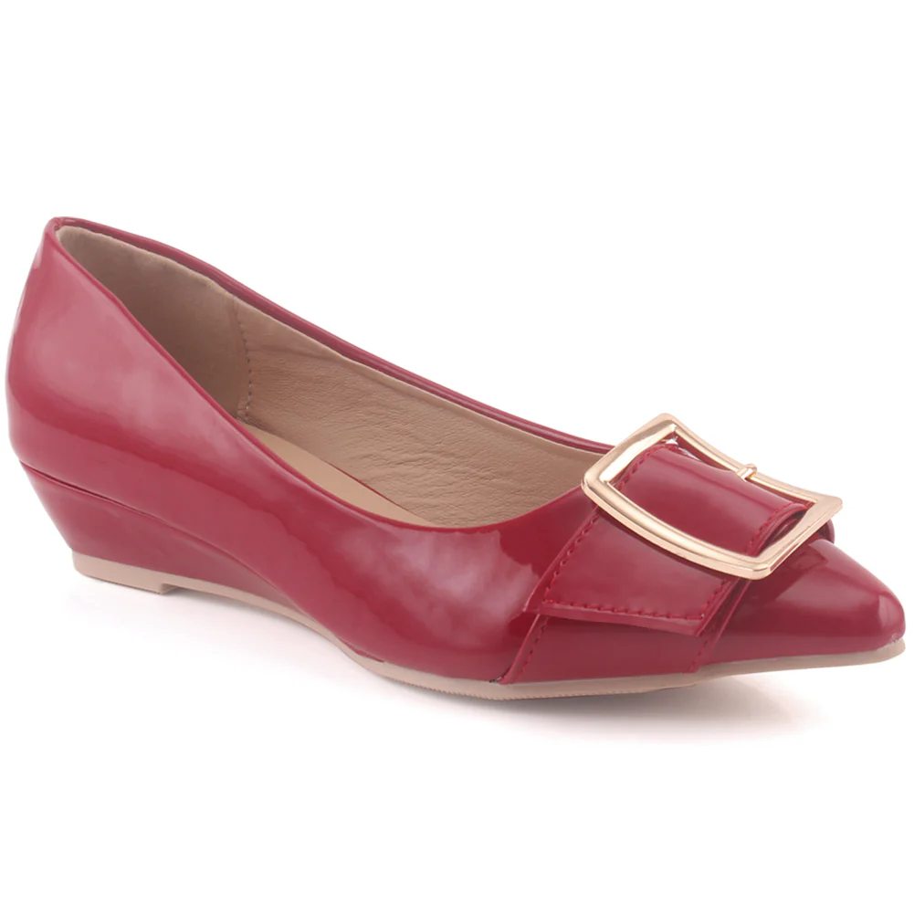Women "KAIRI" Pointy Toe Wedge Heels Pumps Formal Belted buckle Court Shoes