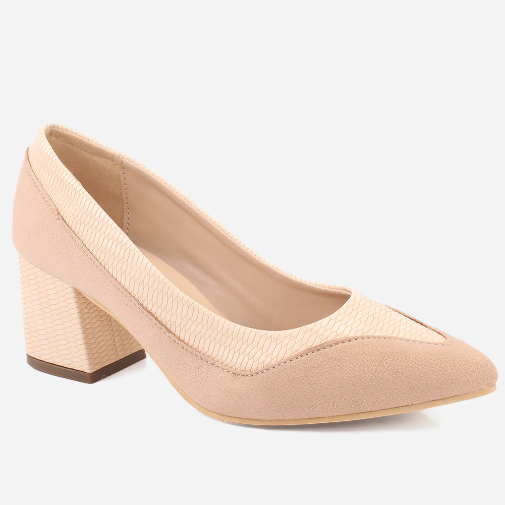 Women "KELLY" Two Tone Block Heel Court Shoes
