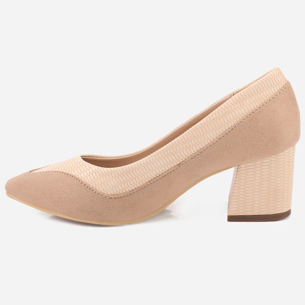 Women "KELLY" Two Tone Block Heel Court Shoes - Image 3