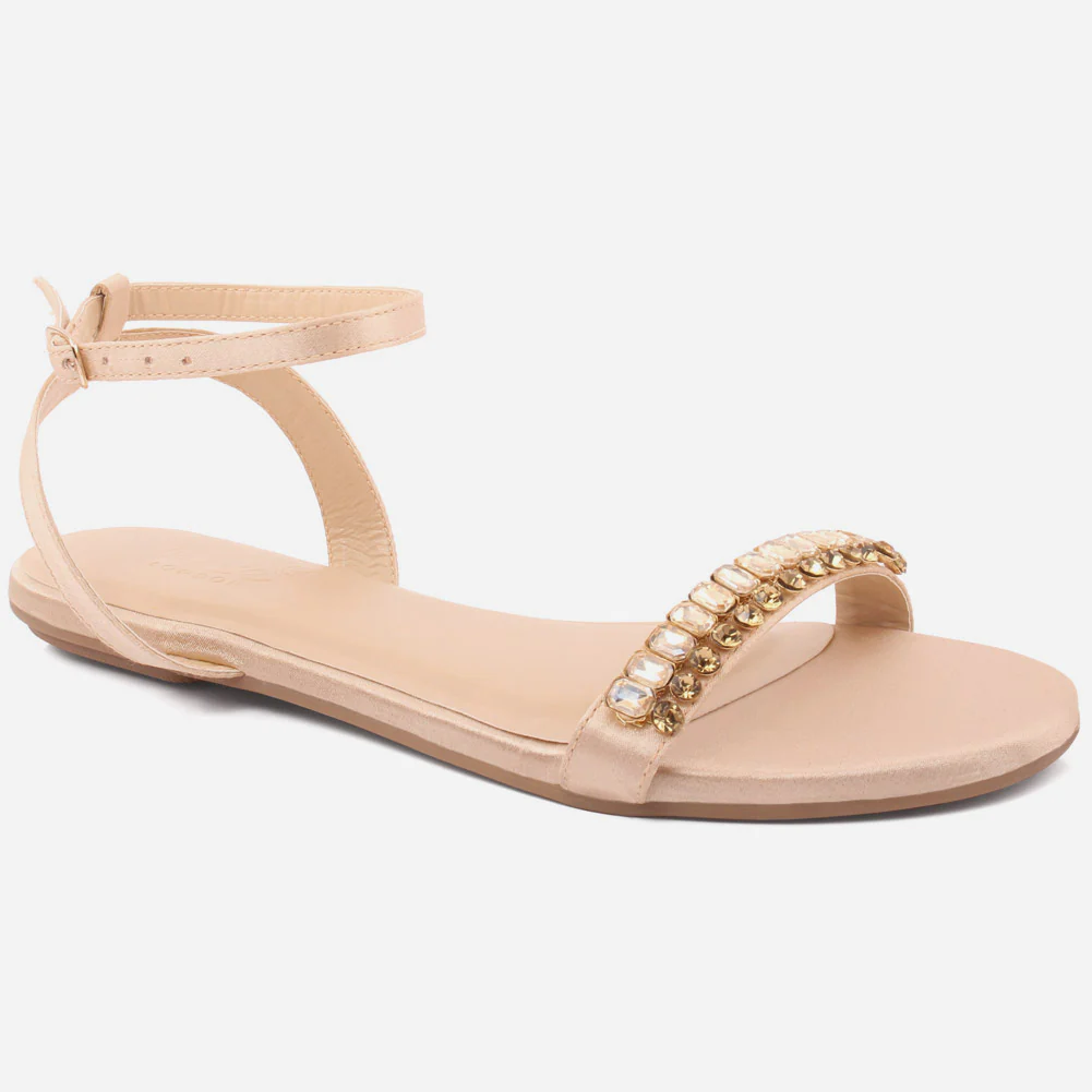 Women "MAY" Gold-Toned Studs Ankle Strap Sandals