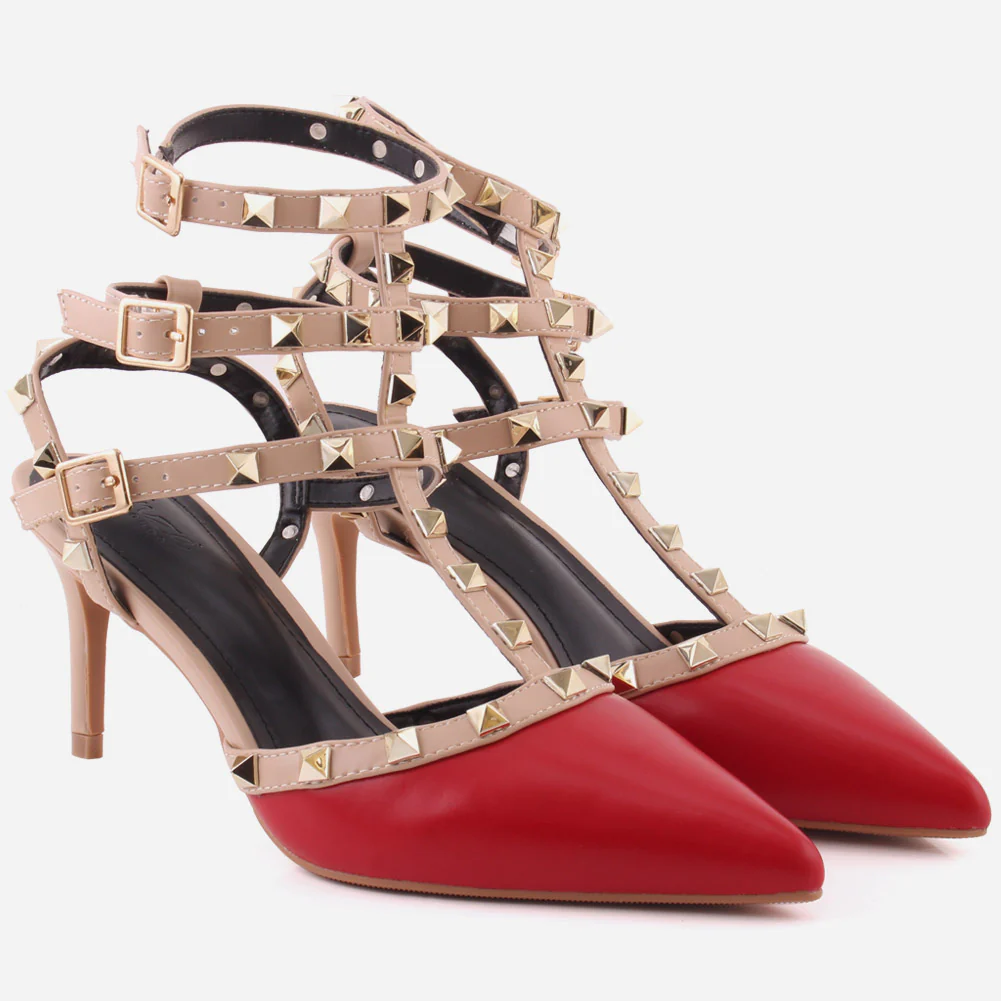 Women "MYMA"Studded Tri-Strap Stiletto Heel Sandals - Image 2