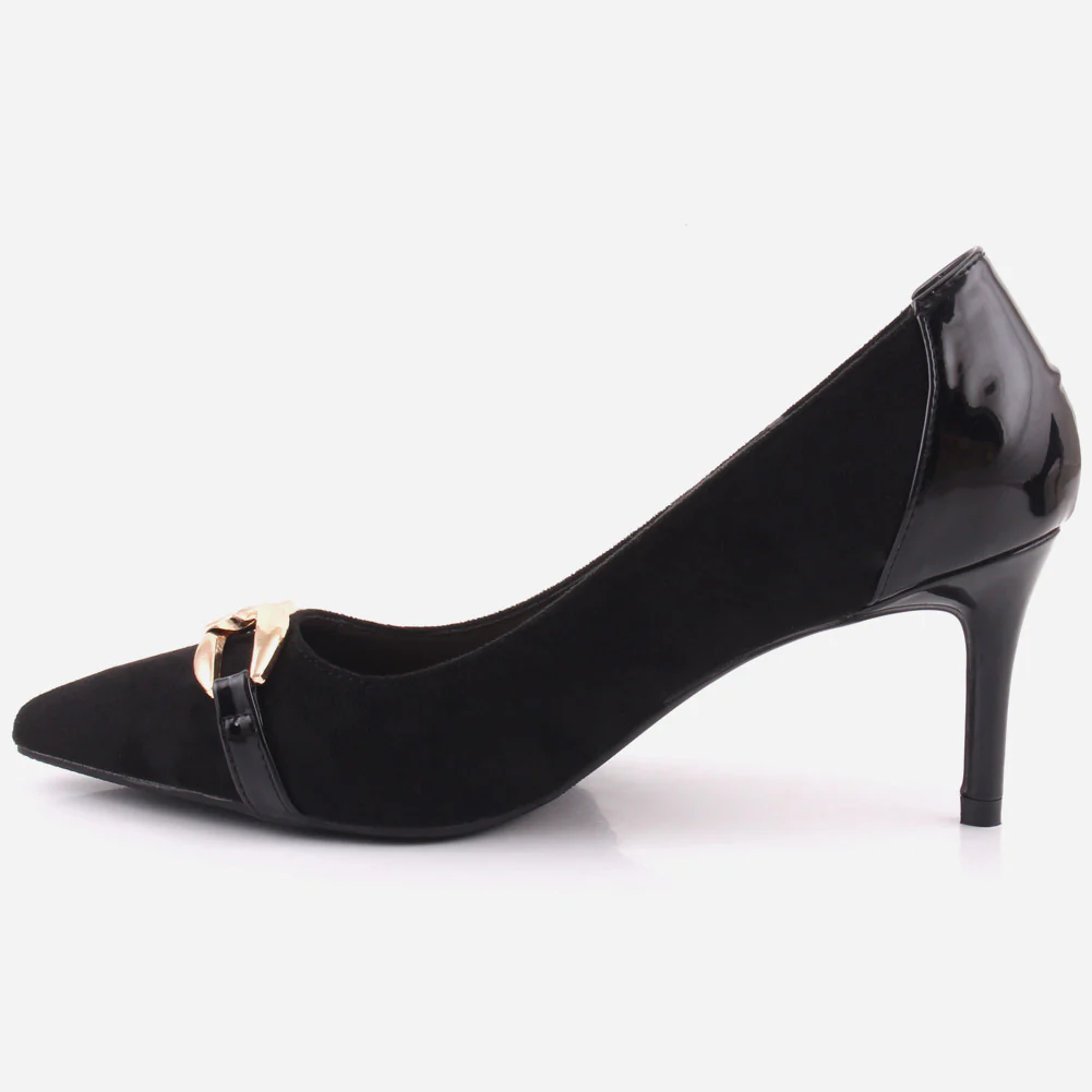 Women "ROMILY" Suede Platform Chain Buckle Patent  Stiletto Court Shoes - Image 3