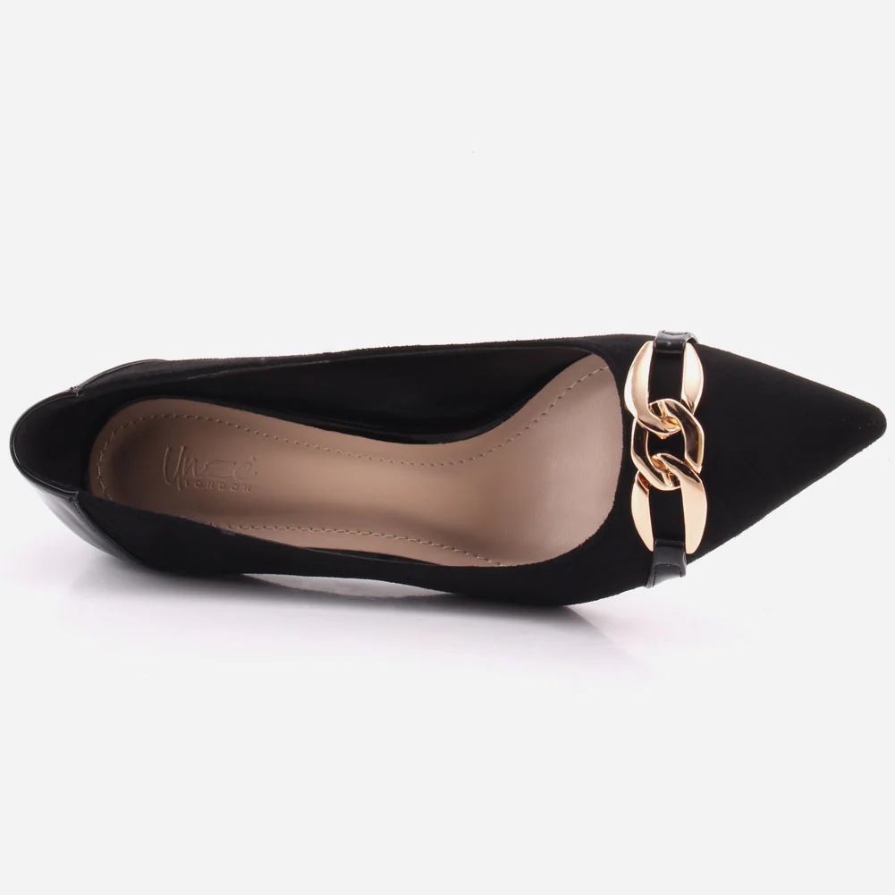 Women "ROMILY" Suede Platform Chain Buckle Patent  Stiletto Court Shoes - Image 4