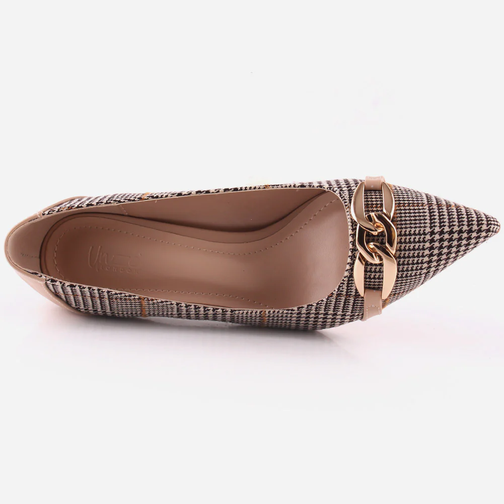 Women "ROMILY" Suede Platform Chain Buckle Patent Stiletto Court Shoes - Image 4