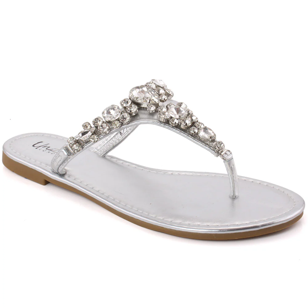 Women "RUBY" Stud Adorned Thong Flat Slippers