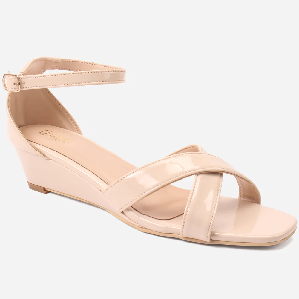 Women "ZUHAI" Glossy Crossover Wedge Sandals