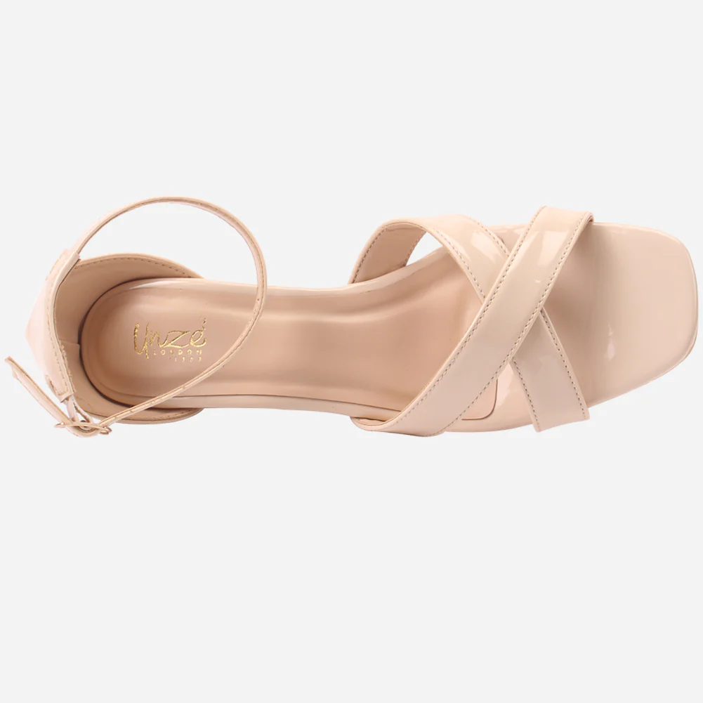 Women "ZUHAI" Glossy Crossover Wedge Sandals - Image 4