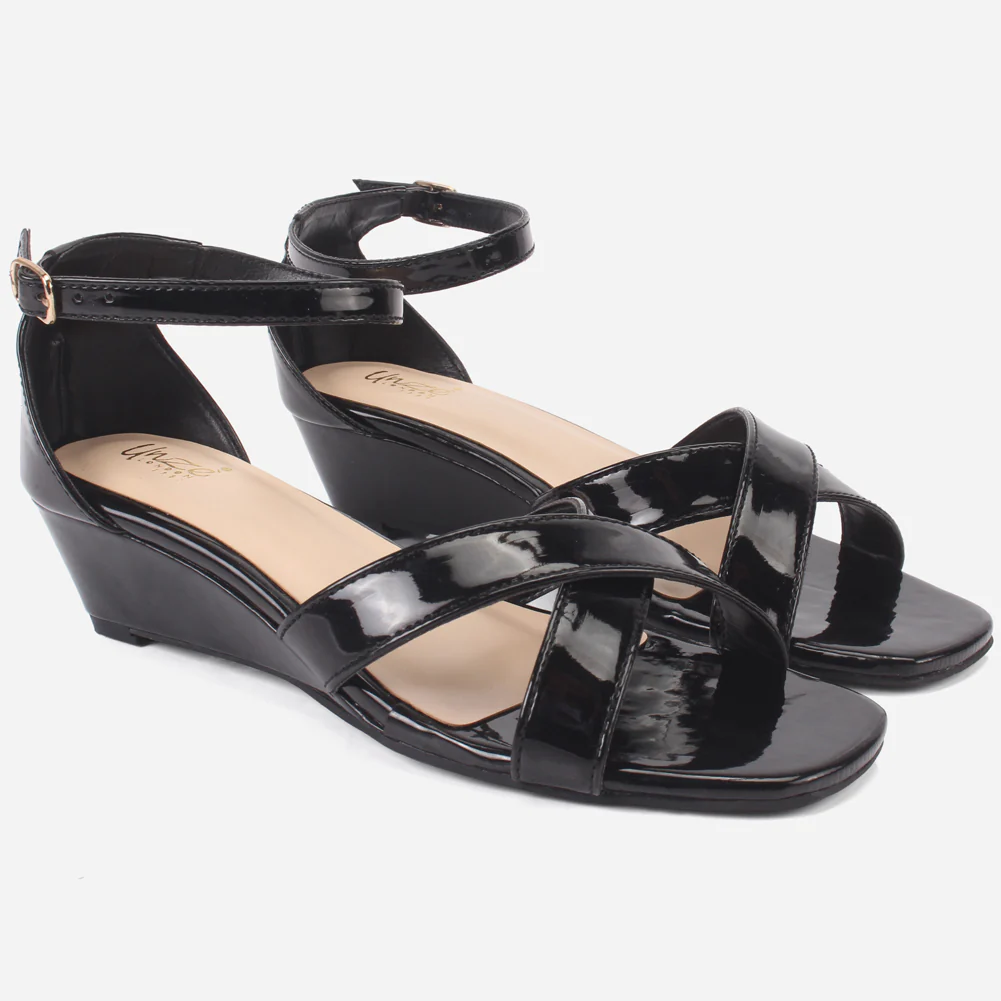 Women "ZUHAI" Glossy Crossover Wedge Sandals - Image 2