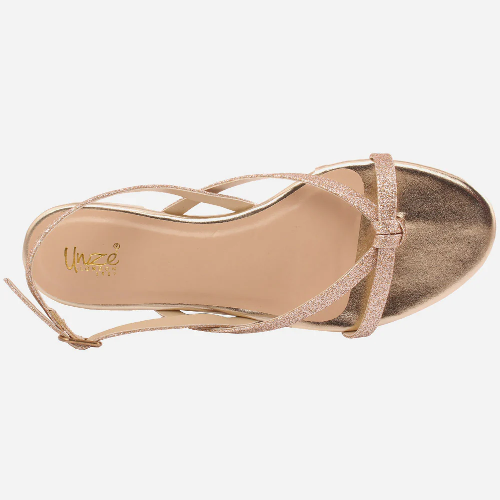Women"Lorena" cross strap glossy low heel sandals - Image 4