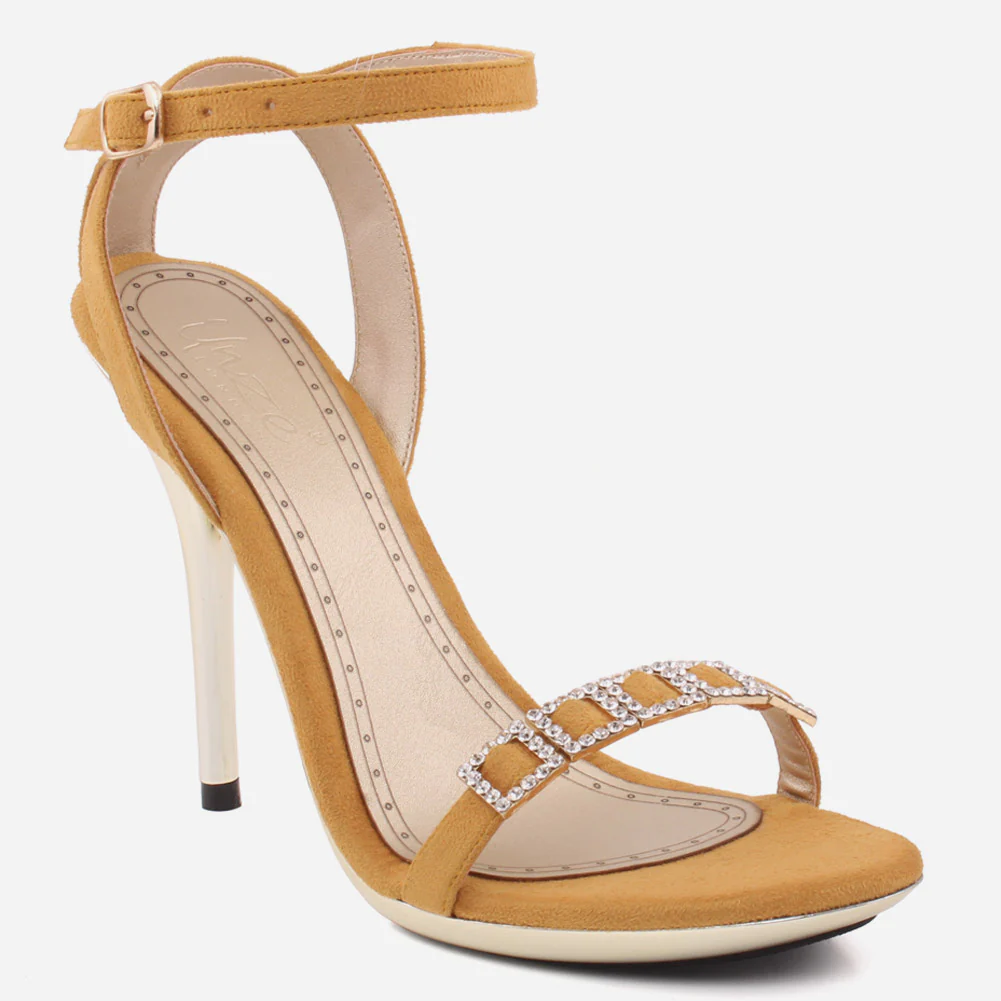 Women"MUSTARD" Silver Diamante Strap Heel Sandals