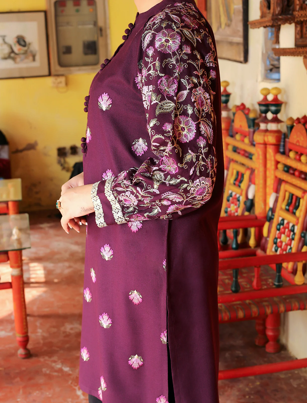 Women's "BLEUET" Woolen Stitched Shirt - Image 4