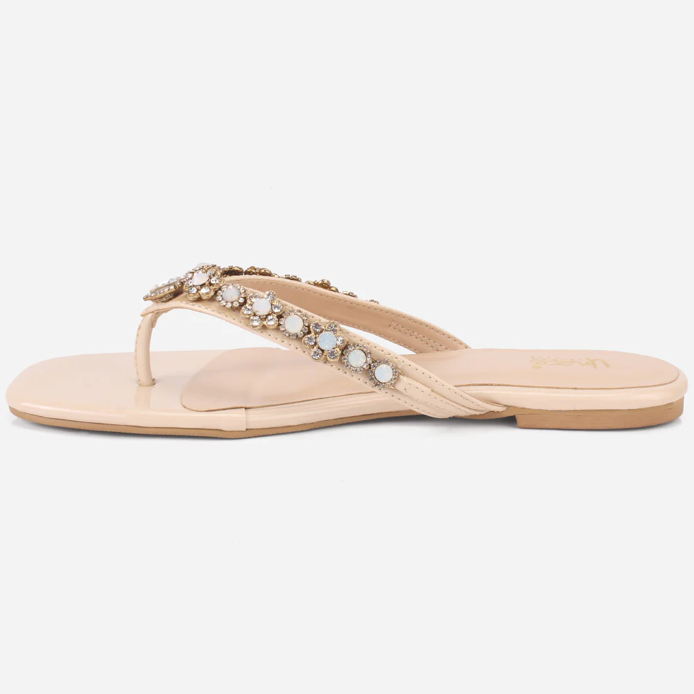 Womens "FARINA" Embellished V-Bar Summer Slippers - Image 3