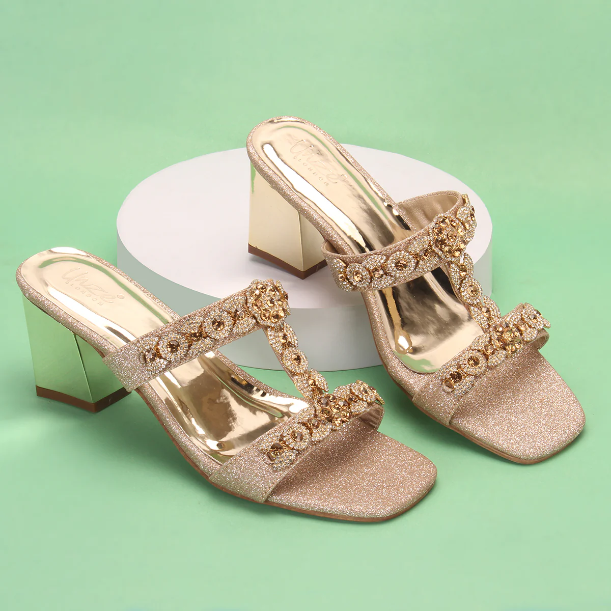 Women's "HIRAX" Decorated Block Heel Slide in Sandals - Image 6
