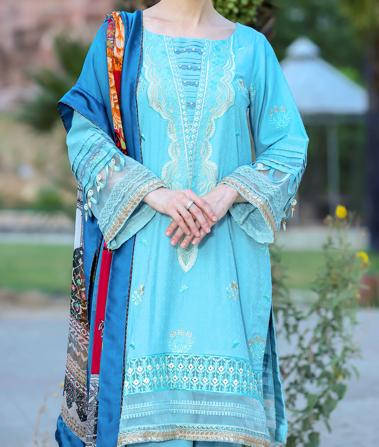 Women's "JUALISH" Three Piece Embroidered Lawn Suit - Image 2