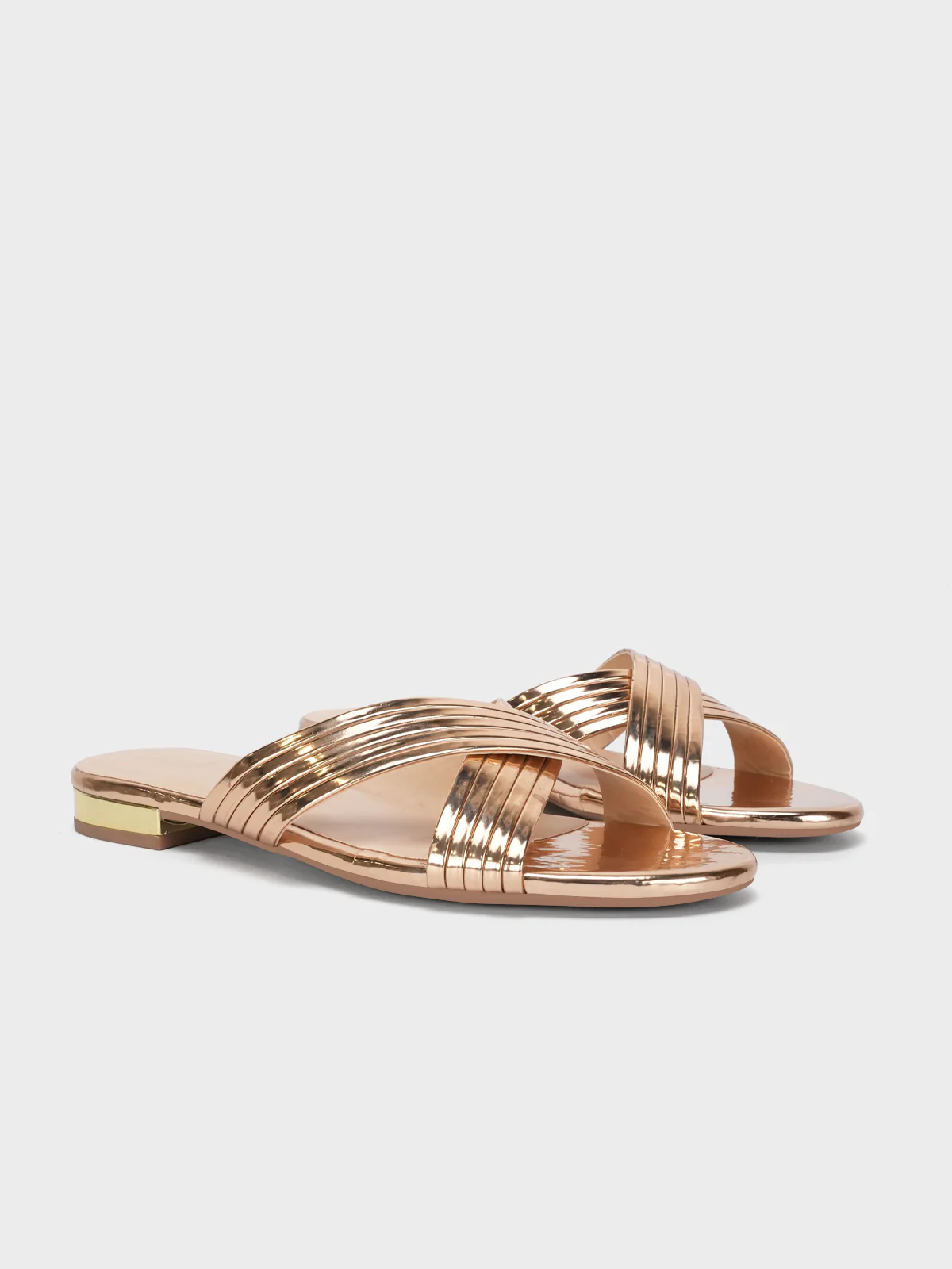 Womens "LOURDES" Shiny Strap Flat Slippers - Image 2