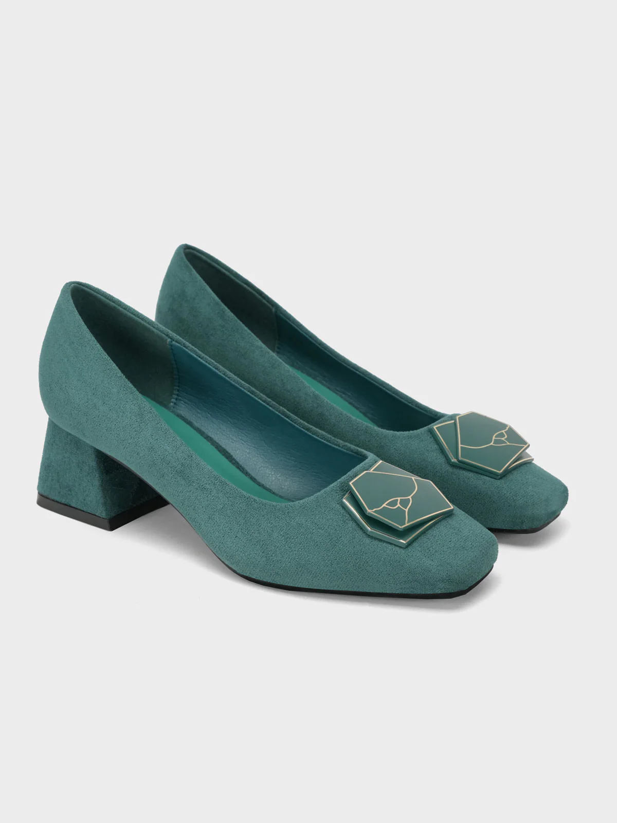 Womens "NETAN" Block Heel Decorated Courts - Image 2