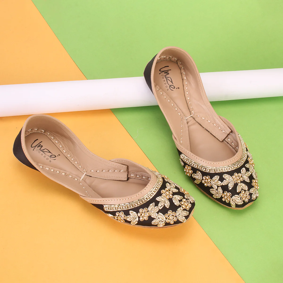 Womens "QUARIZ" Handmade Leather Flat Khussa - Image 6