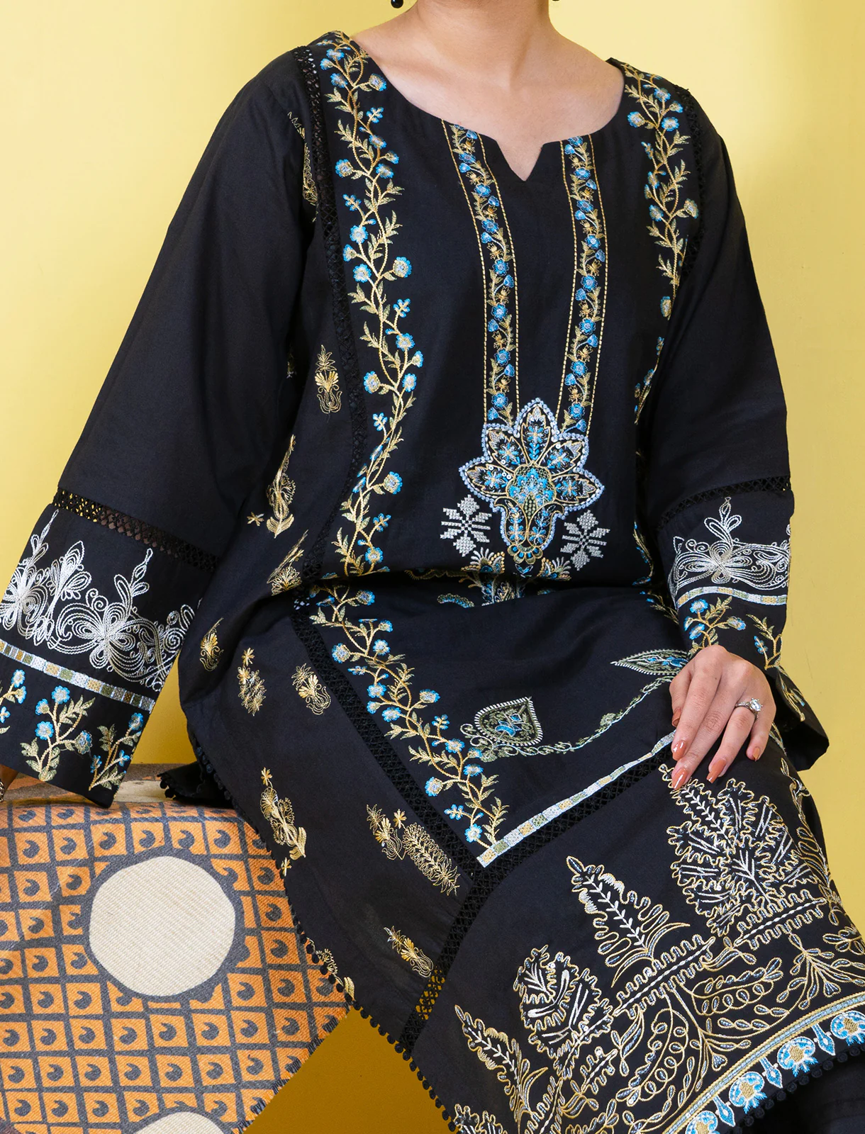 "YUNA" Stitched Embroidered Two Piece Suit - Image 5